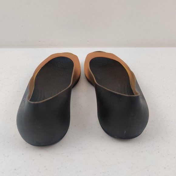 CROCS Women's Carlie Flat Size 6 Orange & Black Rubber Open Toe Slip On Shoe - Picture 4 of 8